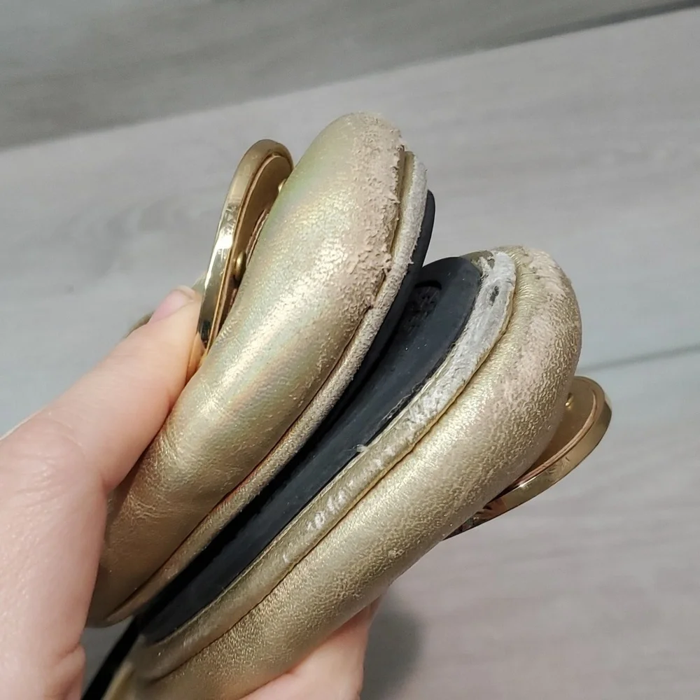 Tory Burch Women Logo Metallic MinnieLeather Gold Loafer Flat Ballet shoes sz 9M